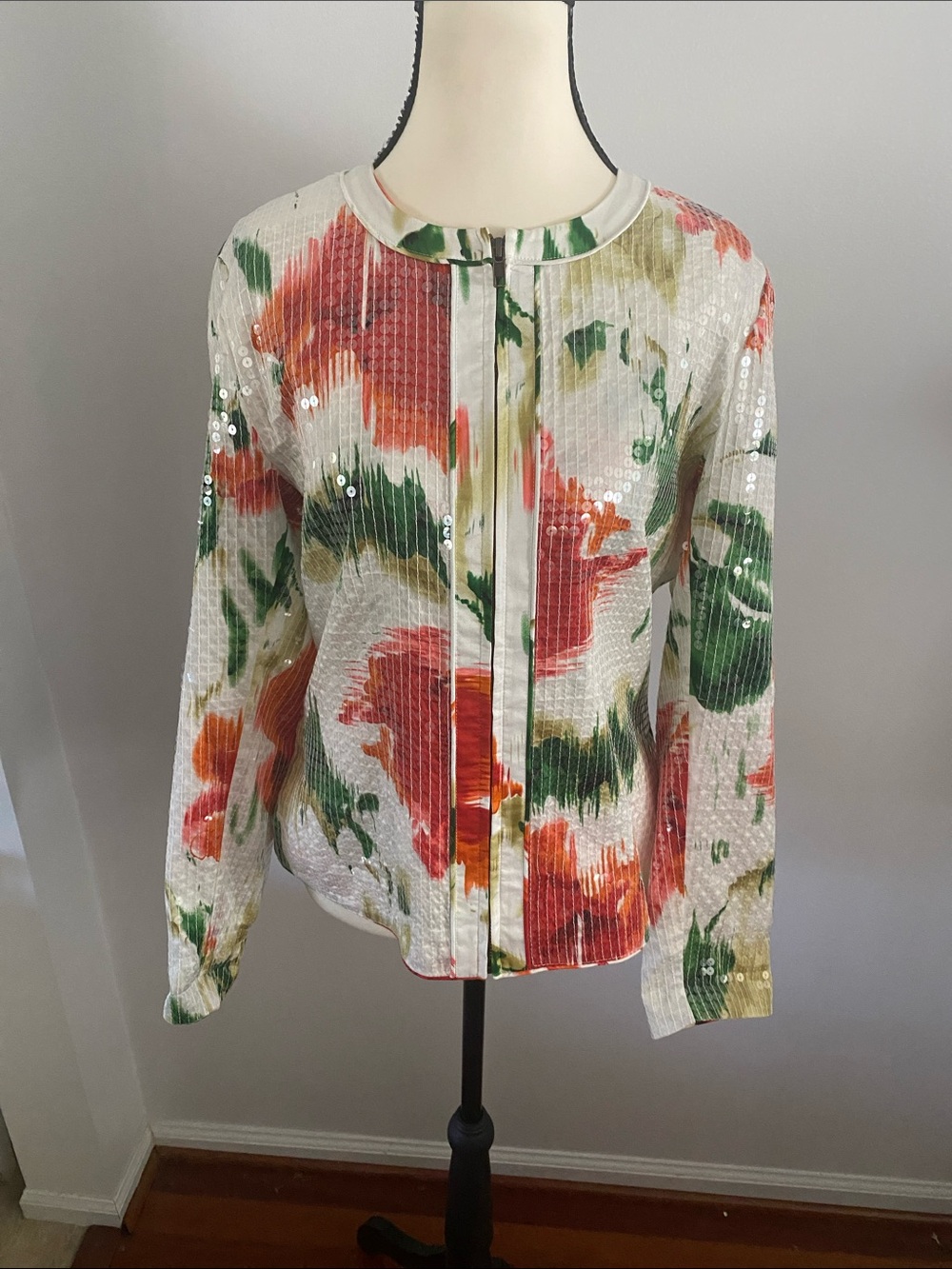 Chicos Giovanna sequin lined zip front jacket